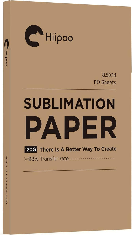 Hiipoo Sublimation Paper 8.5x14 inch 110 Sheets for Any Inkjet Printer Which Match Sublimation Ink 120gsm,over 98% High Transfer Rate,DIY Print Tools, White