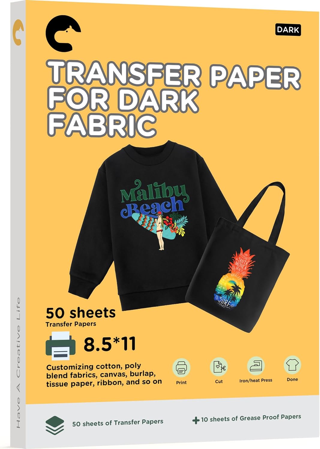 Hiipoo Heat Transfer Paper 8.5x11inch Iron-on Transfer Paper for T-Shirt 50 Sheets Printable and Washable Dark Transfer Paper for Inkjet Printer