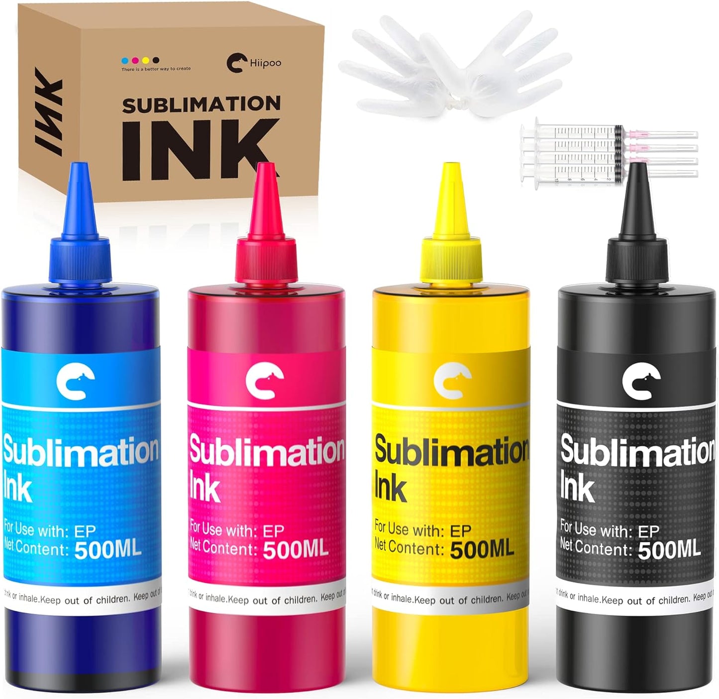 Hiipoo 2000ml Sublimation Ink Refilled Bottles Work with WF7710 ET2760 ET2720 ET2803 ET2800 ET15000 C88 C88+ Inkjet Printers Heat Press Transfer on Mugs Plates T-Shirts Pillows Phone Case