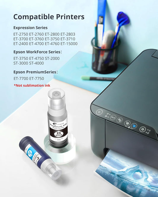 Hiipoo 522 Ink Refill Ink Bottle Replacement for 522 T522 502 T502 Works for ET-2700 ET-2720 ET-2750 ET-2760 ET-2800 ET-2803 ET-3750 ET-3760 ET-4700 ET-4750 ET-4760 Printer