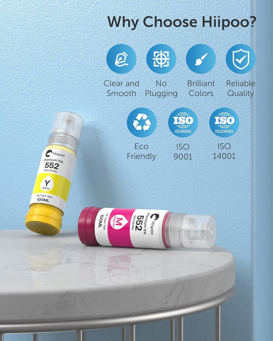 Hiipoo 600ML T552 552 EcoTank Ink (Not Sublimation Ink) Refill Ultra-high Capacity Bottles Replacement for Ecotank Photo ET-8500, ET-8550 Printer (BK PB C M Y GY)