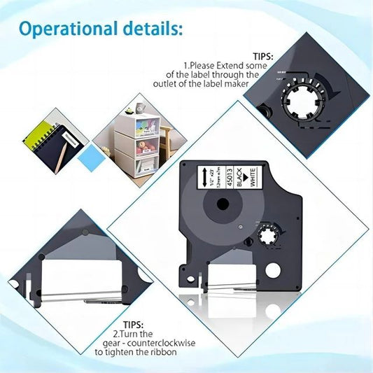 Hiipoo Label Maker Tape Compatible with DYMO D1 45013 45013S S0720530 45113, Fit for Label Manager 100 120P 160 210D 220P 280 350D 450D 500TS,0.47 in x 23 Ft (12mm x 7m), Black on White, 4-Pack