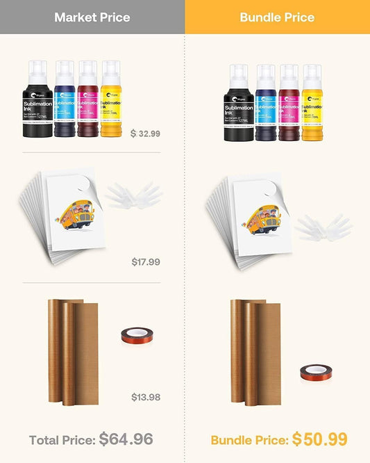 Hiipoo Sublimation Ink Set with 110 Sheet Sublimation Paper 8.5x11” 125G, 2 Pack Teflon Sheet, Heat Tape compatible with ET-2400 ET-2720 ET-2760 ET-2800 ET-2803 ET-4700 ET-4800 ET-15000