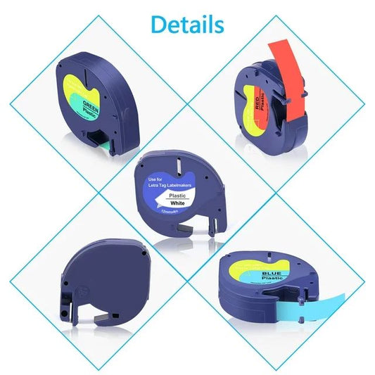 Hiipoo Multicolor 5-Pack Label Tape Compatible with Dymo LetraTag 91330 91331 91332 91333 91334 91335 Refills for LetraTag Label Maker LT-100H 100T LT-110T (1/2*13 Feet, 12mm 4m) Black on White