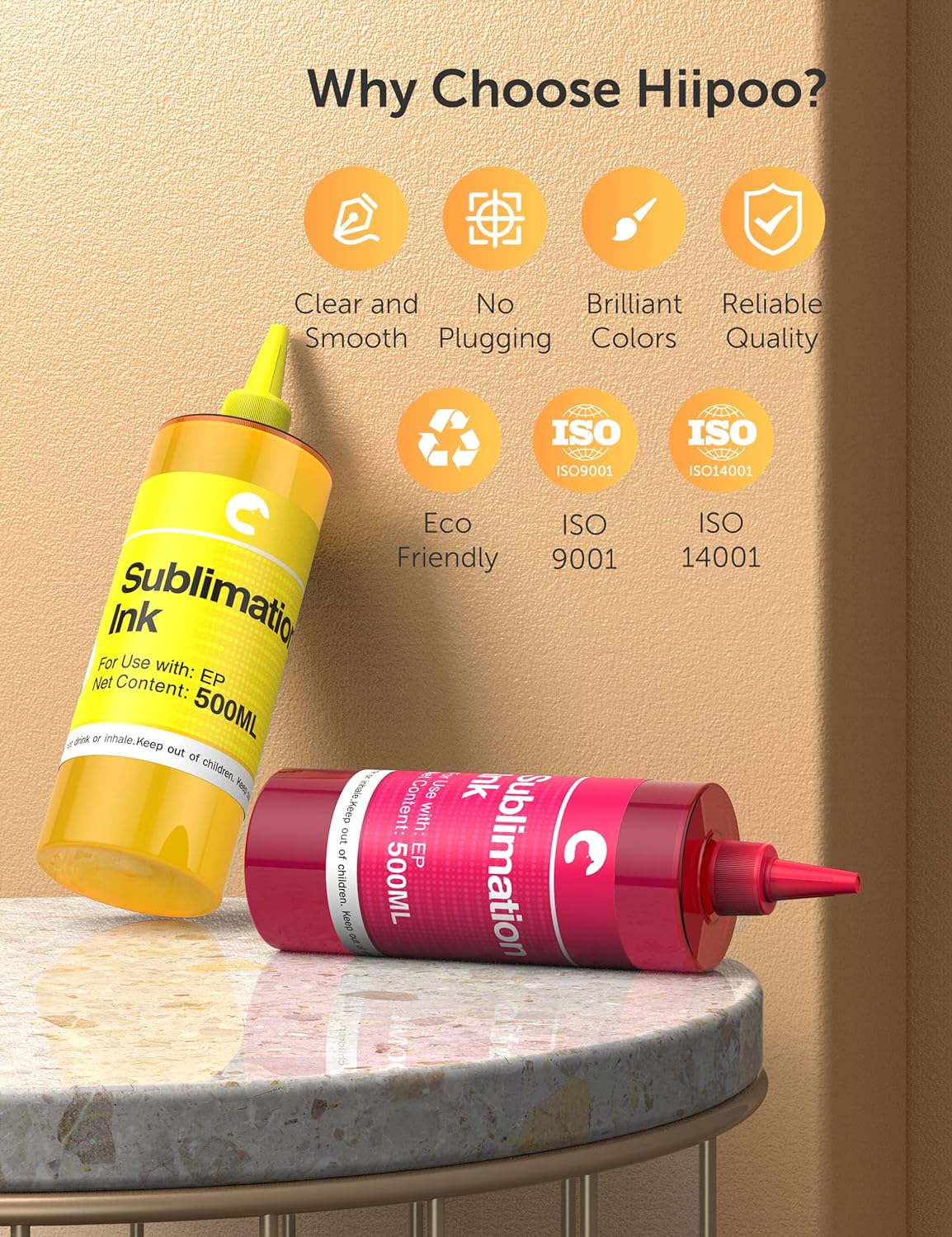 Hiipoo 2000ml Sublimation Ink Refilled Bottles Work with WF7710 ET2760 ET2720 ET2803 ET2800 ET15000 C88 C88+ Inkjet Printers Heat Press Transfer on Mugs Plates T-Shirts Pillows Phone Case