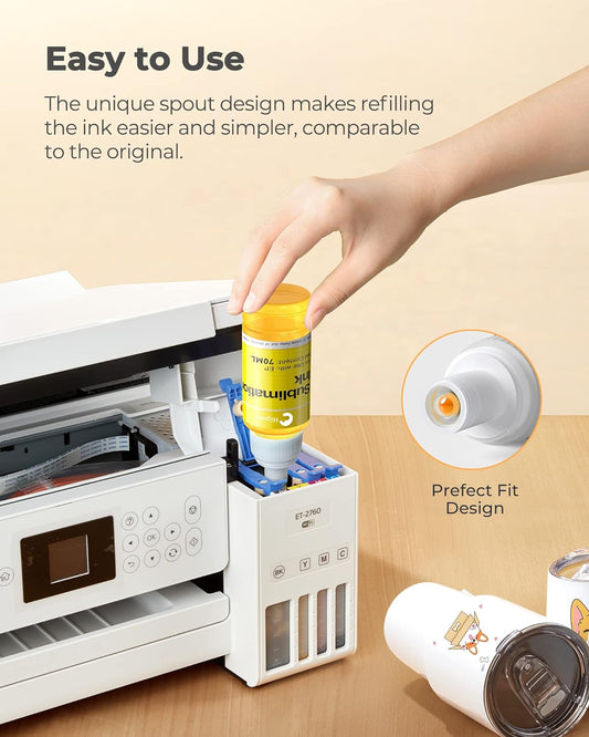 Hiipoo Sublimation Ink Fit for Supertank Inkjet Printer ET-2400 ET-2720 ET-2760 ET-2800 ET-2803 ET-2830 ET-2850 ET-3760 ET-4800 ET-7720 ET-15000 /Upgrade Version/Free ICC Printing