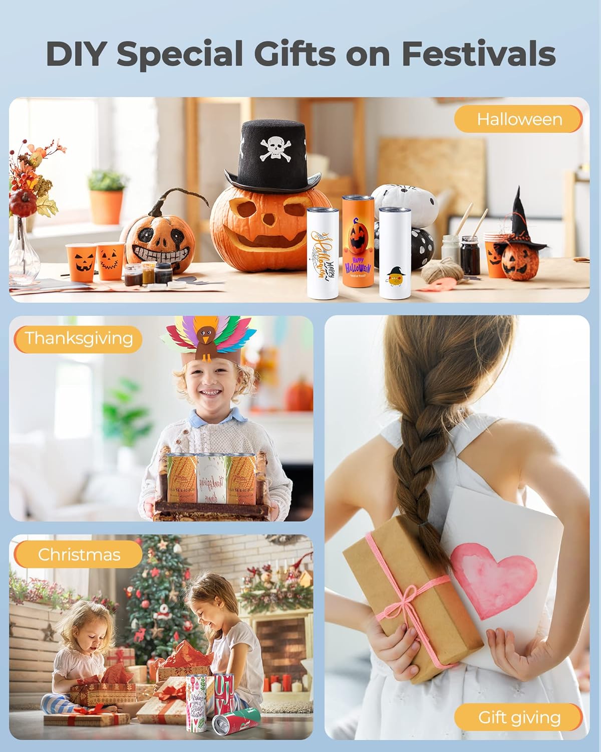 Hiipoo 4 Pack Sublimation Tumblers Bulk 20 oz Skinny, Stainless Steel Double Wall Insulated Straight Sublimation Blanks Tumbler Blank White with 4 Lids, 4 Straws and Brushes,5 Shrink Wrap Films, Gift