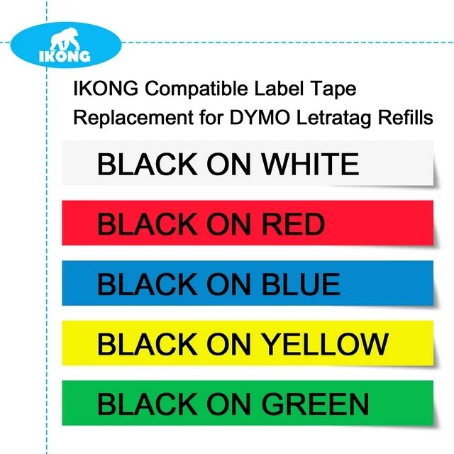 Hiipoo Multicolor 5-Pack Label Tape Compatible with Dymo LetraTag 91330 91331 91332 91333 91334 91335 Refills for LetraTag Label Maker LT-100H 100T LT-110T (1/2*13 Feet, 12mm 4m) Black on White