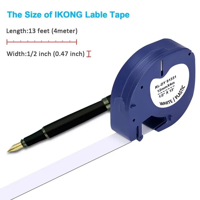 Hiipoo 6-Pack Label Maker Tape Compatible with Dymo LetraTag Refills for LetraTag Label Maker LT-100H LT-100T QX50 91330 91331 91332 91333 91334 91335(1/2*13 Feet, 12mm 4m) Black on White