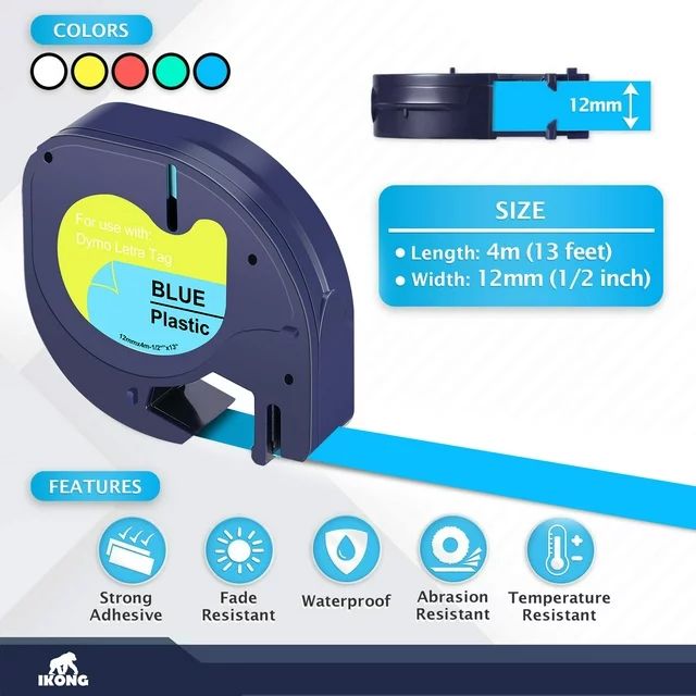 Hiipoo Multicolor 5-Pack Label Tape Compatible with Dymo LetraTag 91330 91331 91332 91333 91334 91335 Refills for LetraTag Label Maker LT-100H 100T LT-110T (1/2*13 Feet, 12mm 4m) Black on White