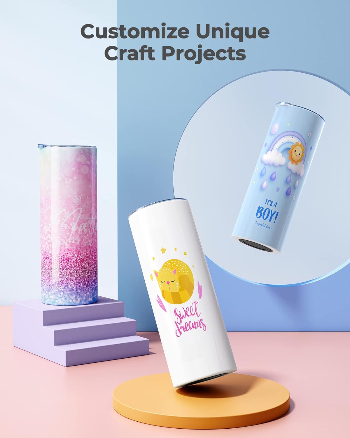 Hiipoo 4 Pack Sublimation Tumblers Bulk 20 oz Skinny, Stainless Steel Double Wall Insulated Straight Sublimation Blanks Tumbler Blank White with 4 Lids, 4 Straws and Brushes,5 Shrink Wrap Films, Gift