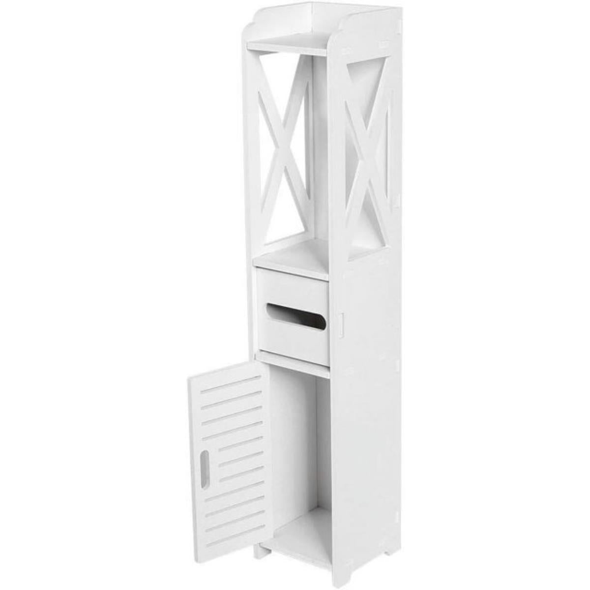 Homeika Bathroom Storage Cabinet Organizer with 1 Doors and 3 Shelves, 4 Tier Design Toilet Paper Storage Stand for Small Space and Corner, L8 x W6 x H31 Inch, White