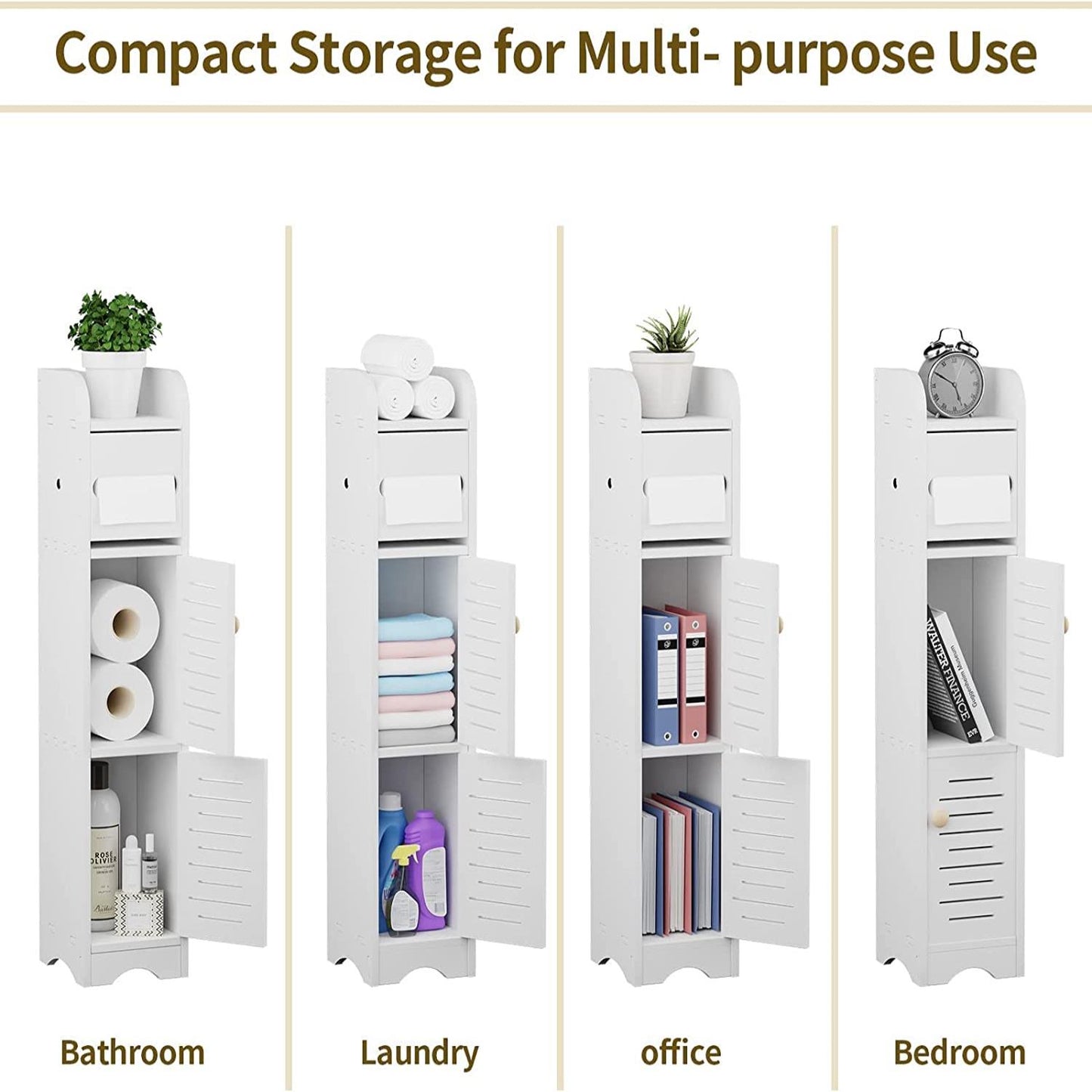 Homeika Bathroom Storage Cabinet with 2 Doors and 2 Shelves, 4 Tier Design Toilet Paper Storage Stand for Small Space and Corner, L6.7 x W6 x H31 Inch, White