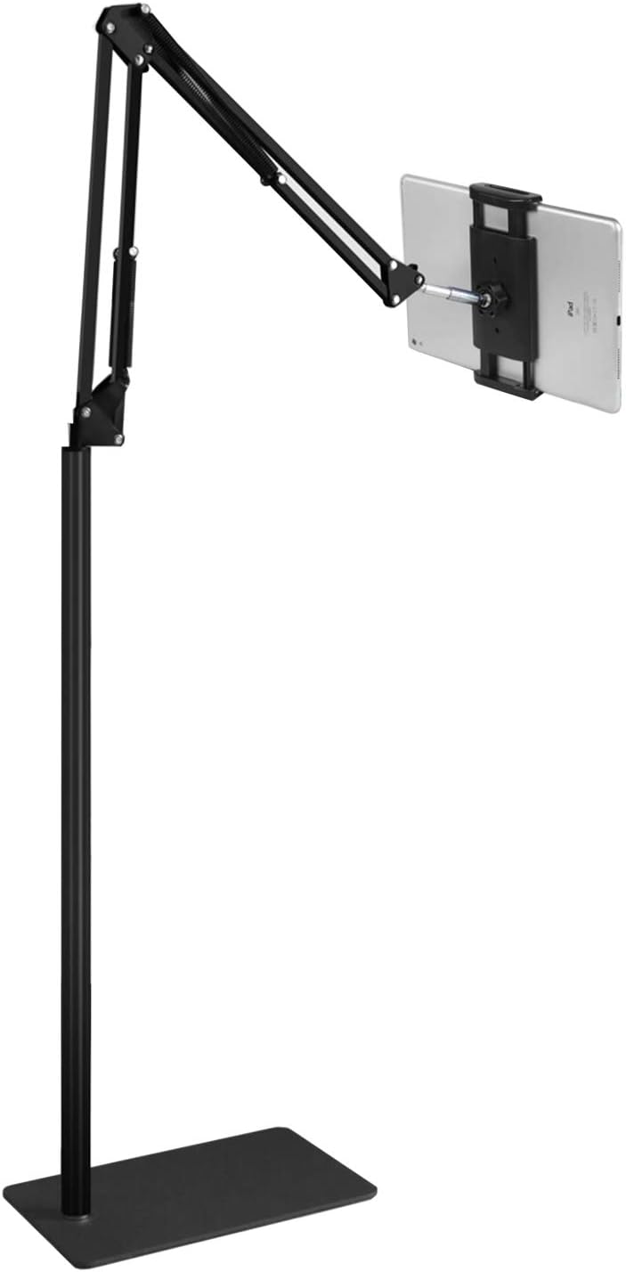 Tablet Floor Stand, 69" Height Adjustable 360-degree Rotatable Tablet Holder, Arm Stretchable Stand, Overhead Bed Phone Mount（4"~12.9''）