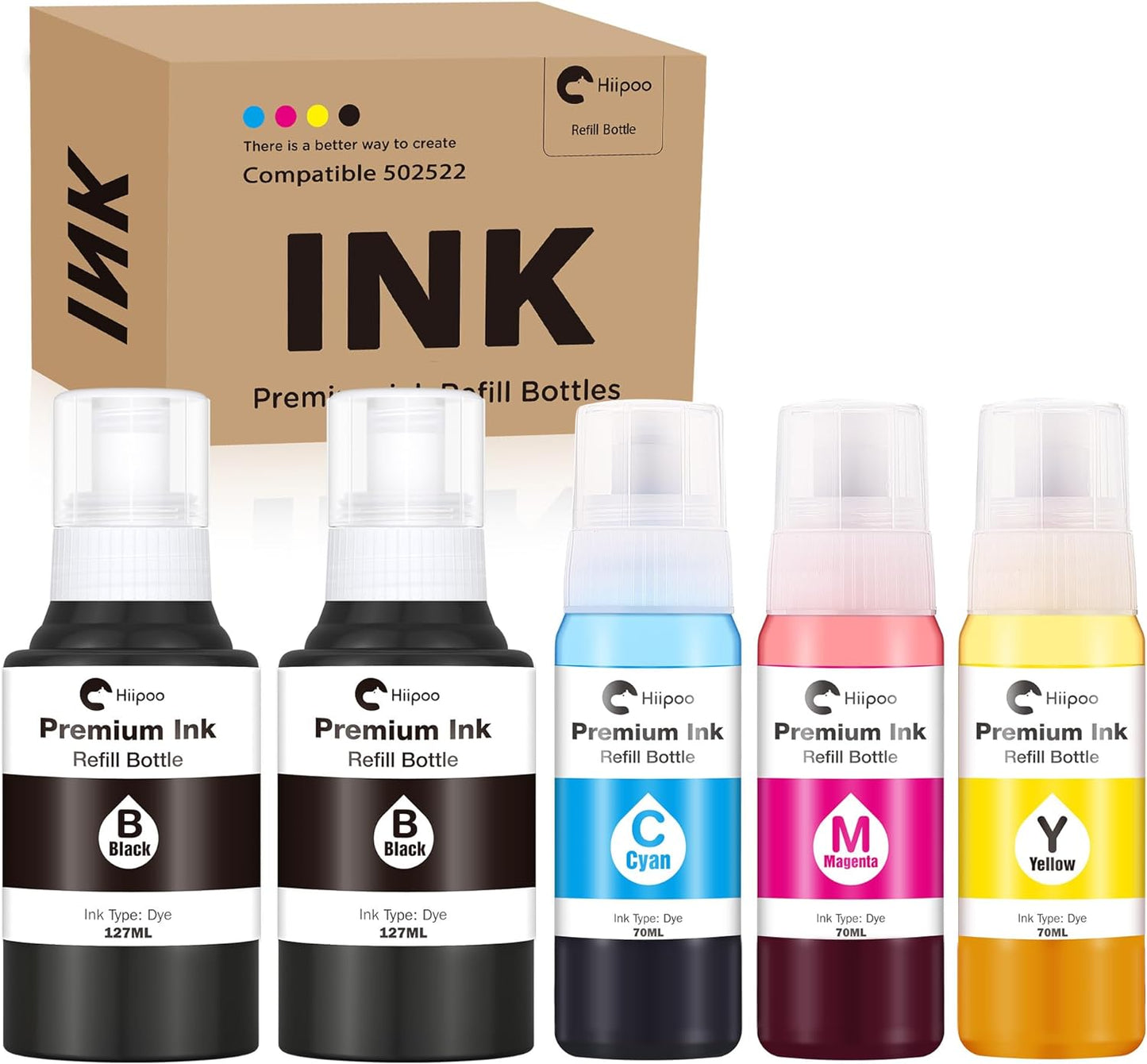 Hiipoo 502 522 Ink Replacement for 502 T502 522 T522 Ink (Not for Sublimation) Work with ET-2700 ET-2720 ET-2750 ET-2760 ET-2800 ET-3750 ET-3760 ET-4700 ET-4750 ET-4760 Printer