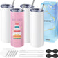 Hiipoo 4 Pack Sublimation Tumblers Bulk 20 oz Skinny, Stainless Steel Double Wall Insulated Straight Sublimation Blanks Tumbler Blank White with 4 Lids, 4 Straws and Brushes,5 Shrink Wrap Films, Gift