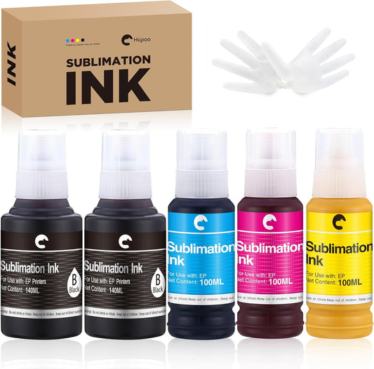 Hiipoo Sublimation Ink 580ML Work compatible with Supertank Inkjet Printer ET-2400 ET-2720 ET-2760 ET-2800 ET-2803 ET-2850 ET-3760 ET-4800 ET-15000 Heat Press Transfer on T-Shirt (Autofill)