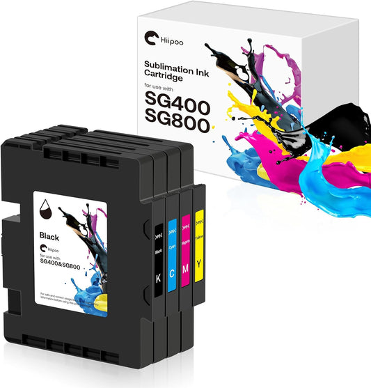 Hiipoo SG500 SG1000 Sublimation Ink Cartridge Compatible with Sawgrass Virtuoso SG500 SG1000 Printer, Latest Upgraded Chip No AB Serial Number(4-Pack, 1 Black, 1 Cyan, 1 Magenta, 1 Yellow)