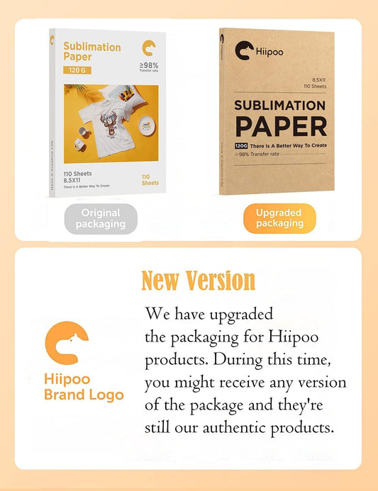Hiipoo Sublimation Paper 8.5x11 Inch 110 Sheets for Any Inkjet Printer which Match Sublimation Ink 120gsm,Over 98% High Transfer Rate,DIY Print Tools