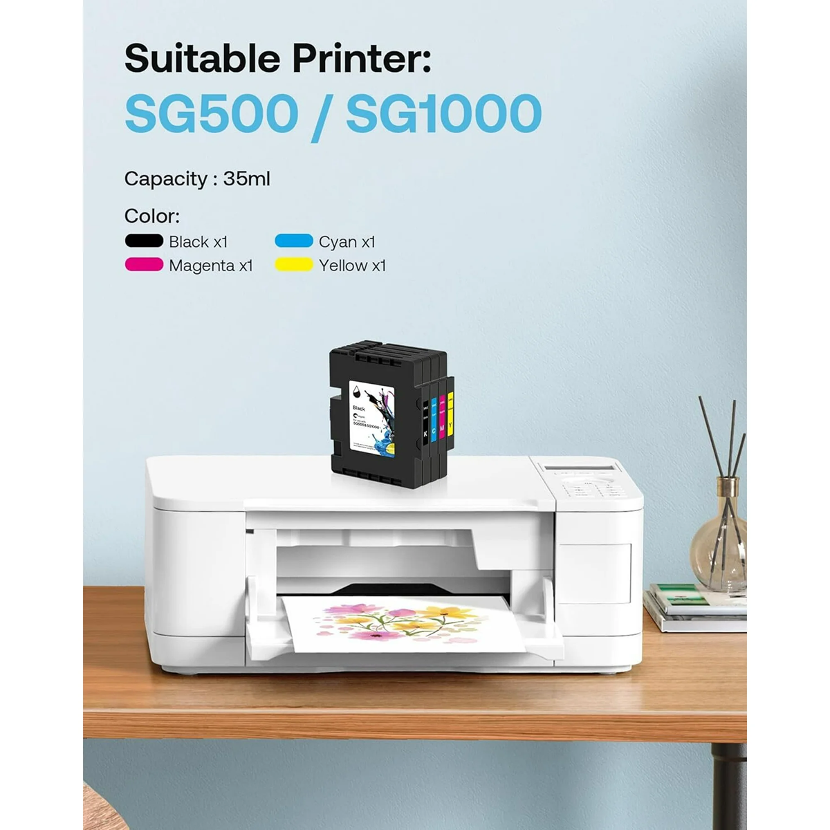 Hiipoo SG500 SG1000 Sublimation Ink Cartridge Compatible with Sawgrass Virtuoso SG500 SG1000 Printer, Latest Upgraded Chip No AB Serial Number(4-Pack, 1 Black, 1 Cyan, 1 Magenta, 1 Yellow), DIY Gifts