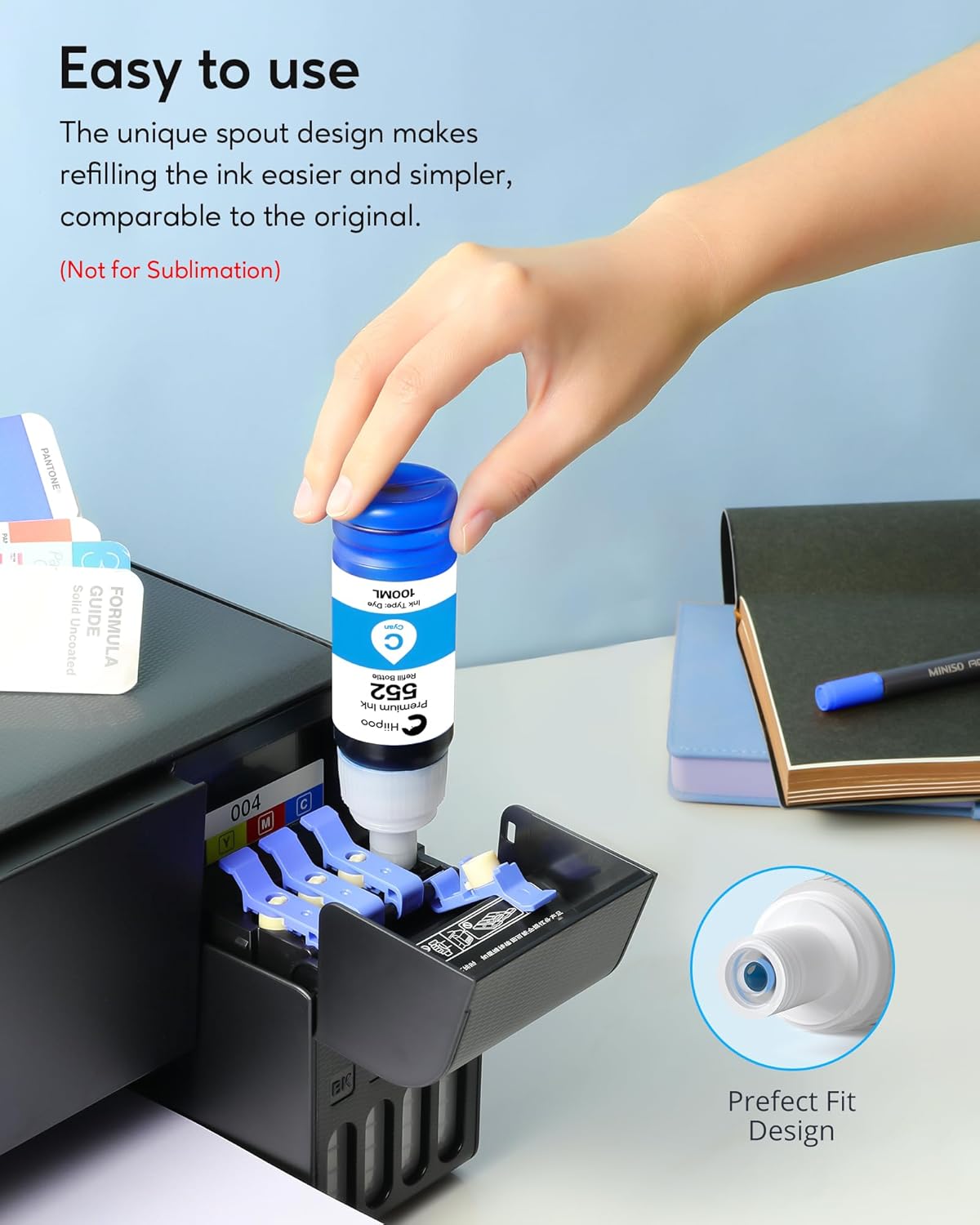 Hiipoo 600ML T552 552 EcoTank Ink (Not Sublimation Ink) Refill Ultra-high Capacity Bottles Replacement for Ecotank Photo ET-8500, ET-8550 Printer (BK PB C M Y GY)