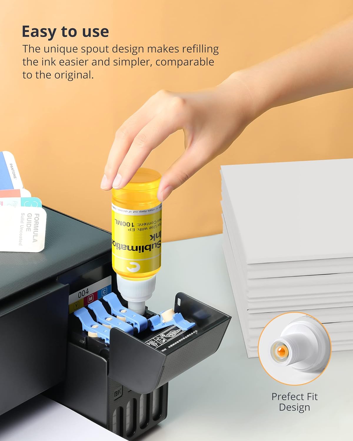 Hiipoo Sublimation Ink Set with 110 Sheet Sublimation Paper 8.5x11” 125G, 2 Pack Teflon Sheet, Heat Tape for EcoTank Inkjet Printer ET-2720 ET-2760 ET-2800 ET-2803 ET-2400 ET-4700 ET-4800 ET-15000