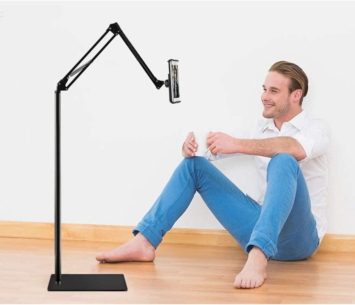 Tablet Floor Stand, 69" Height Adjustable 360-degree Rotatable Tablet Holder, Arm Stretchable Stand, Overhead Bed Phone Mount（4"~12.9''）