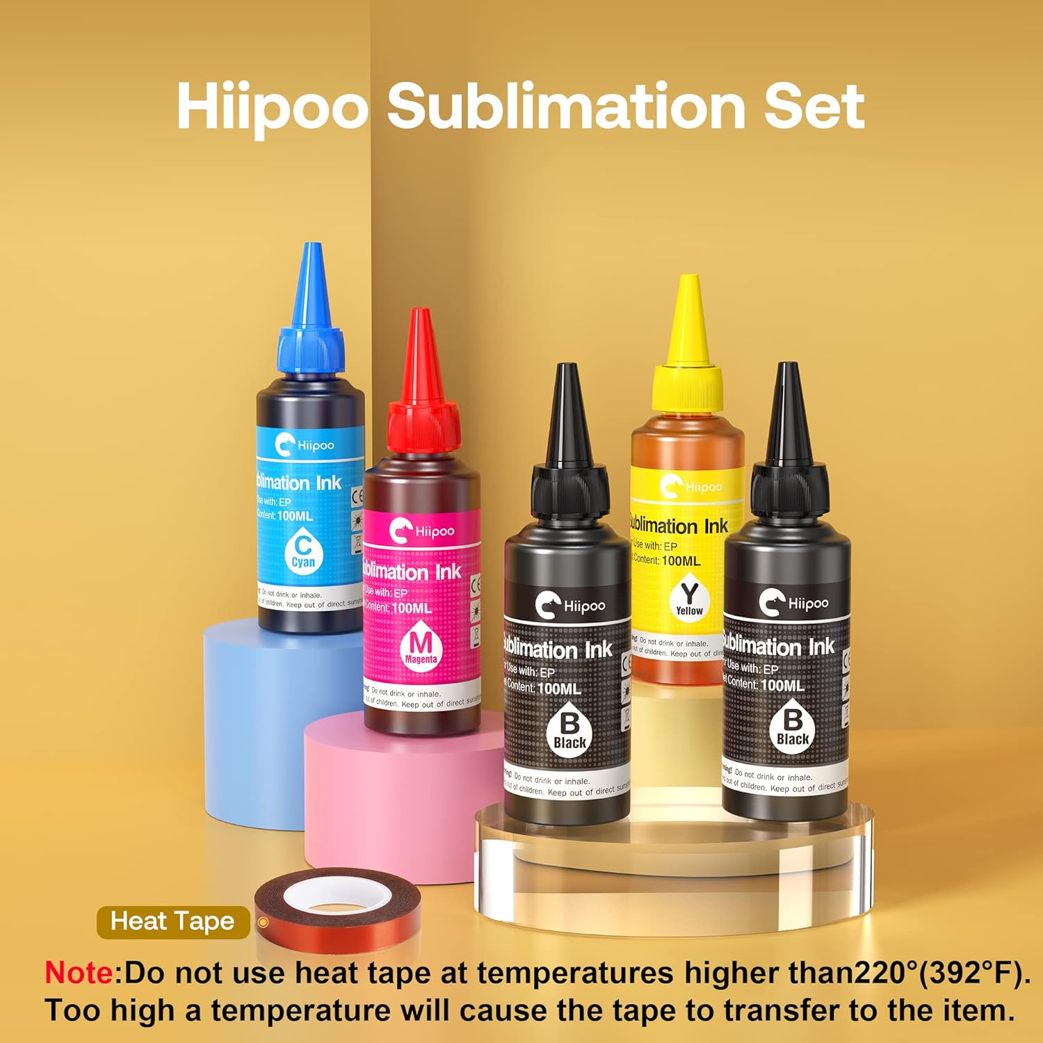 Hiipoo Sublimation Ink Refilled Bottles Work with ET2760 ET2720 ET2803  ET2800 Inkjet Printer Heat Press Transfer on Mugs Tumblers Phone Case