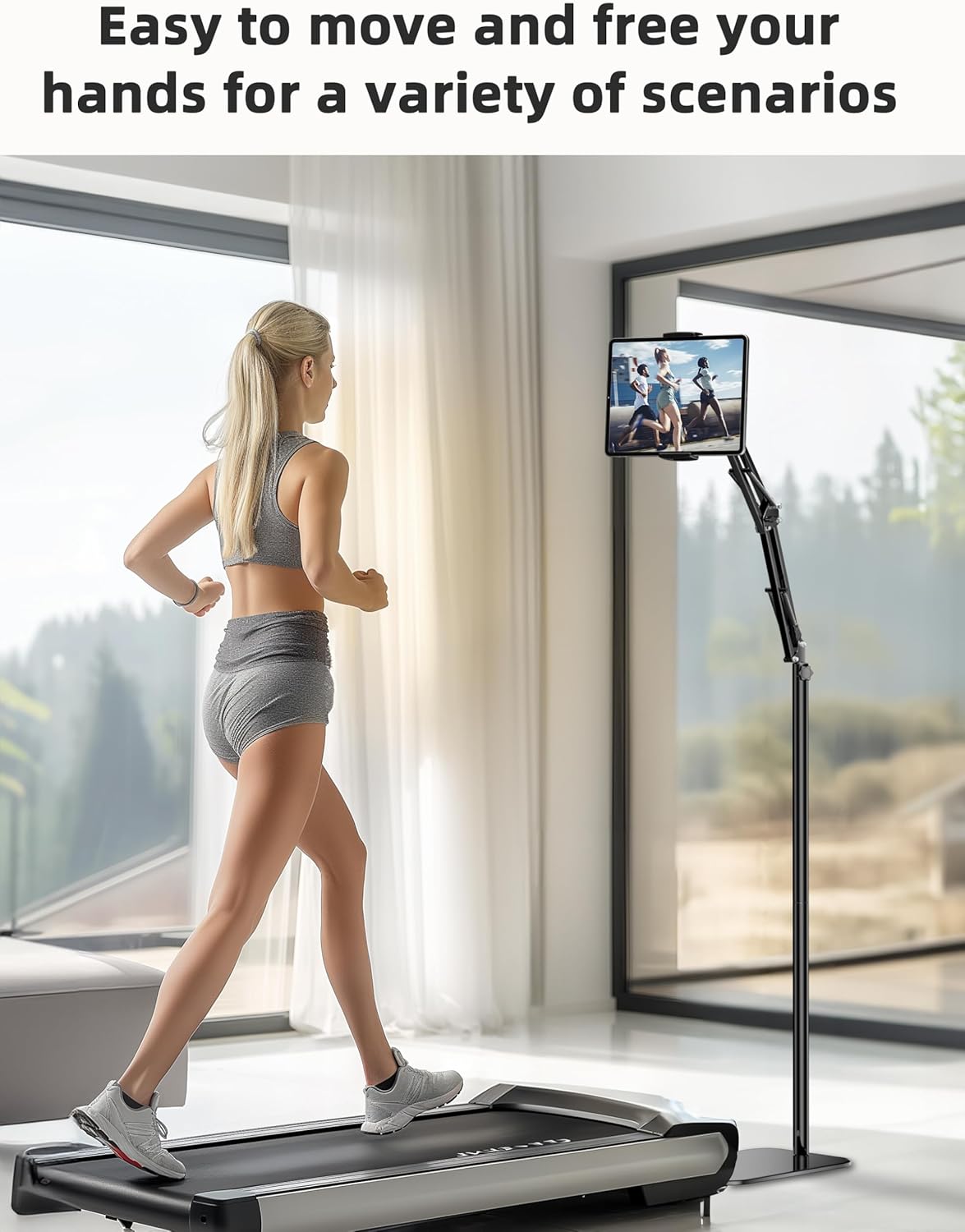 Tablet Floor Stand, 69" Height Adjustable 360-degree Rotatable Tablet Holder, Arm Stretchable Stand, Overhead Bed Phone Mount（4"~12.9''）