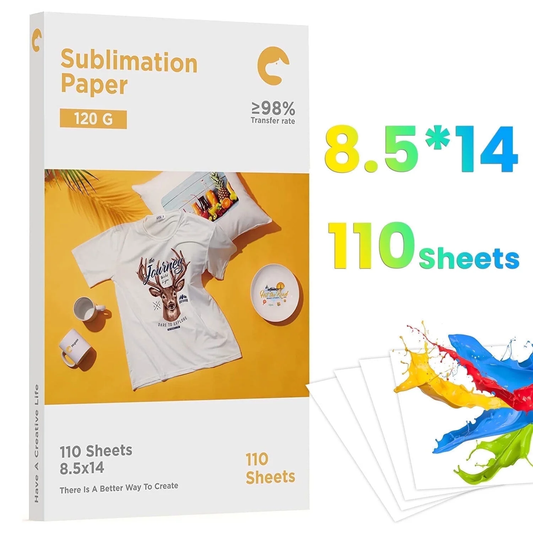 Hiipoo Sublimation Paper 8.5x14 inch 110 Sheets for Any Inkjet Printer Which Match Sublimation Ink 120gsm,over 98% High Transfer Rate,DIY Print Tools, White