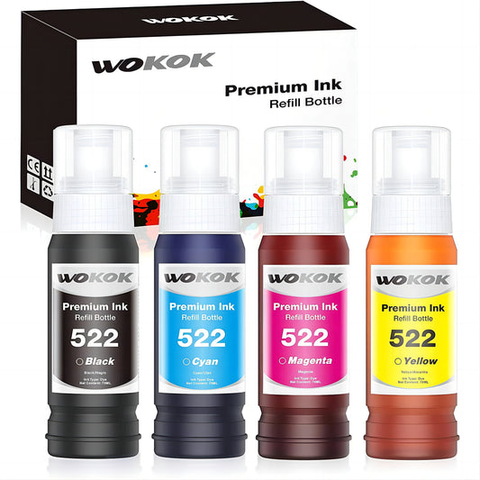 Officeworld 522 Ink Bottles Replacement for 522 T522 T522520-S Work for ET-2720 ET-2800 ET-2803 ET-4700 Printers (Black, Cyan, Magenta, Yellow) Not Sublimation Ink
