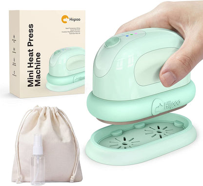 Hiipoo Mini Heat Press Machine for Pressing Small Objects T-Shirts, Shoes, Hats and Heating Transfer, Small Heat Press Portable Iron, 3 Heat Settings (Green)