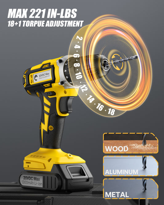Cordless Drill, Hiipoo 20V MAX Lithium Power Drill with Battery & Charger